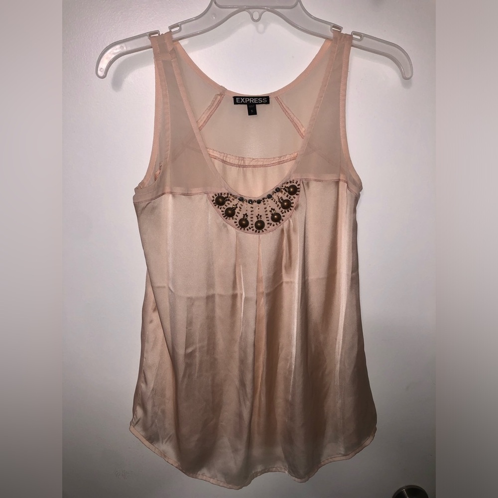 Express Women's Peach blush pink Tank Top layering piece sleeveless beaded